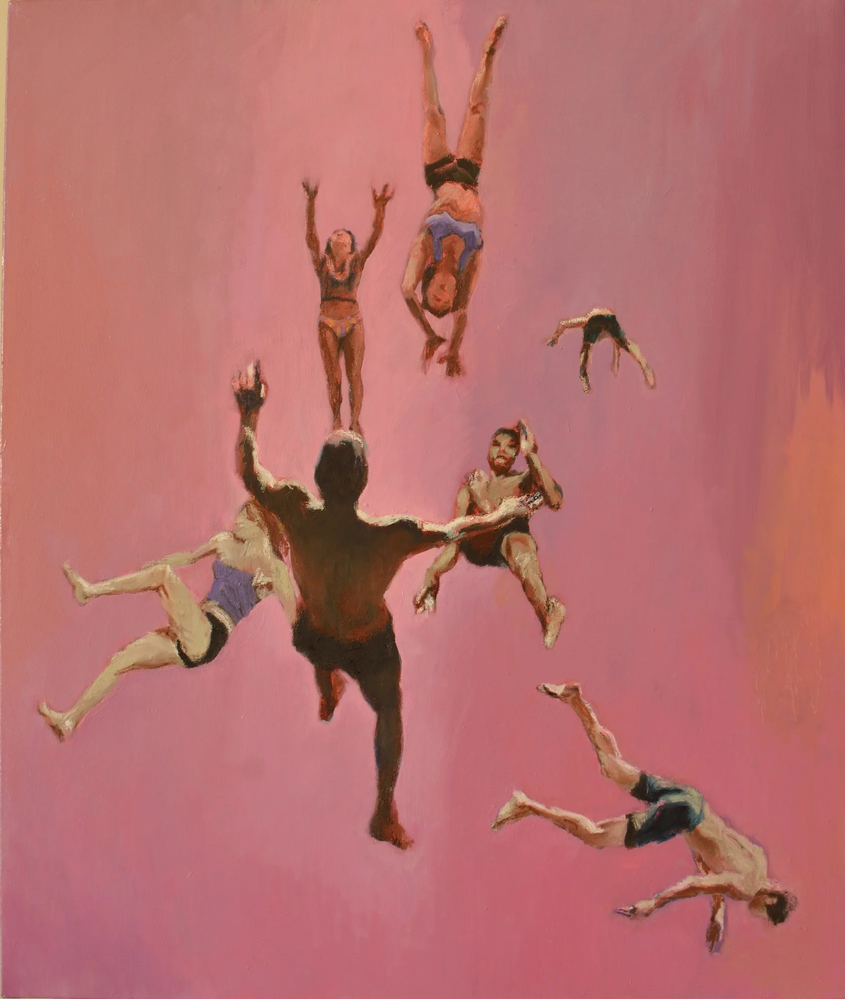 Cluster of floating human figures suspended in space