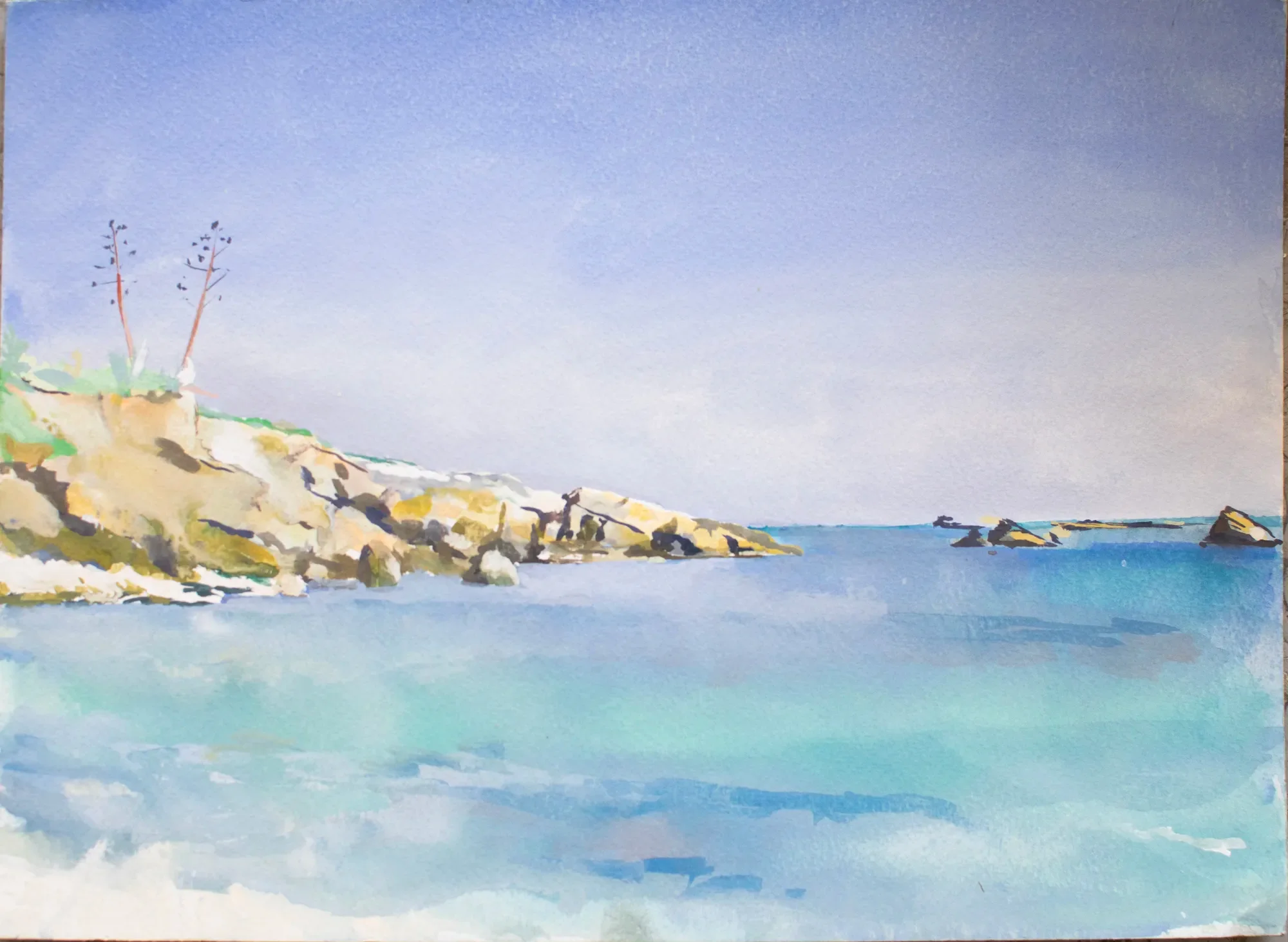 Gouache painting of Spiaggia di Gallina near Avola