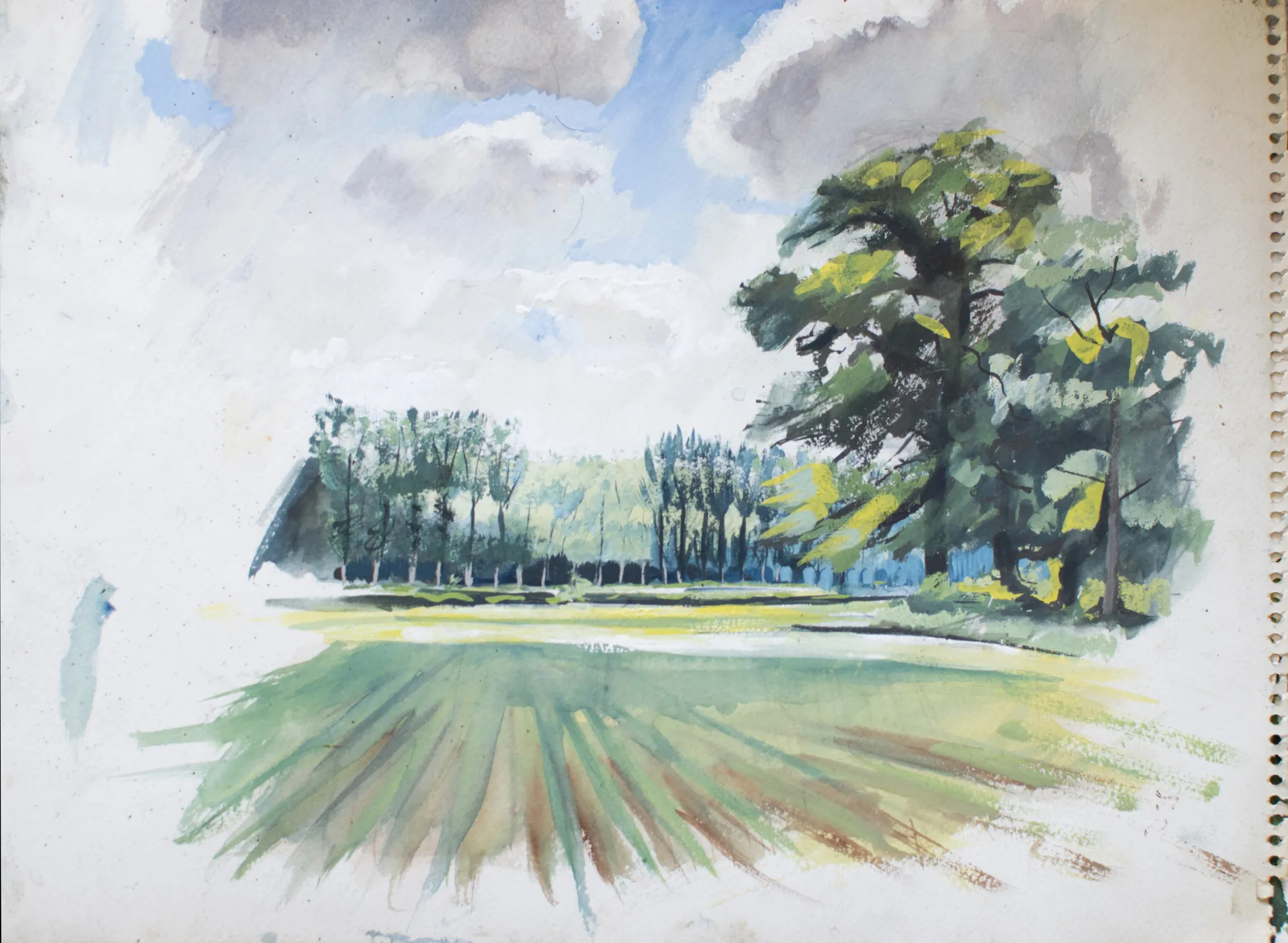 Gouache painting of a field near Conflans-Sainte-Honorine