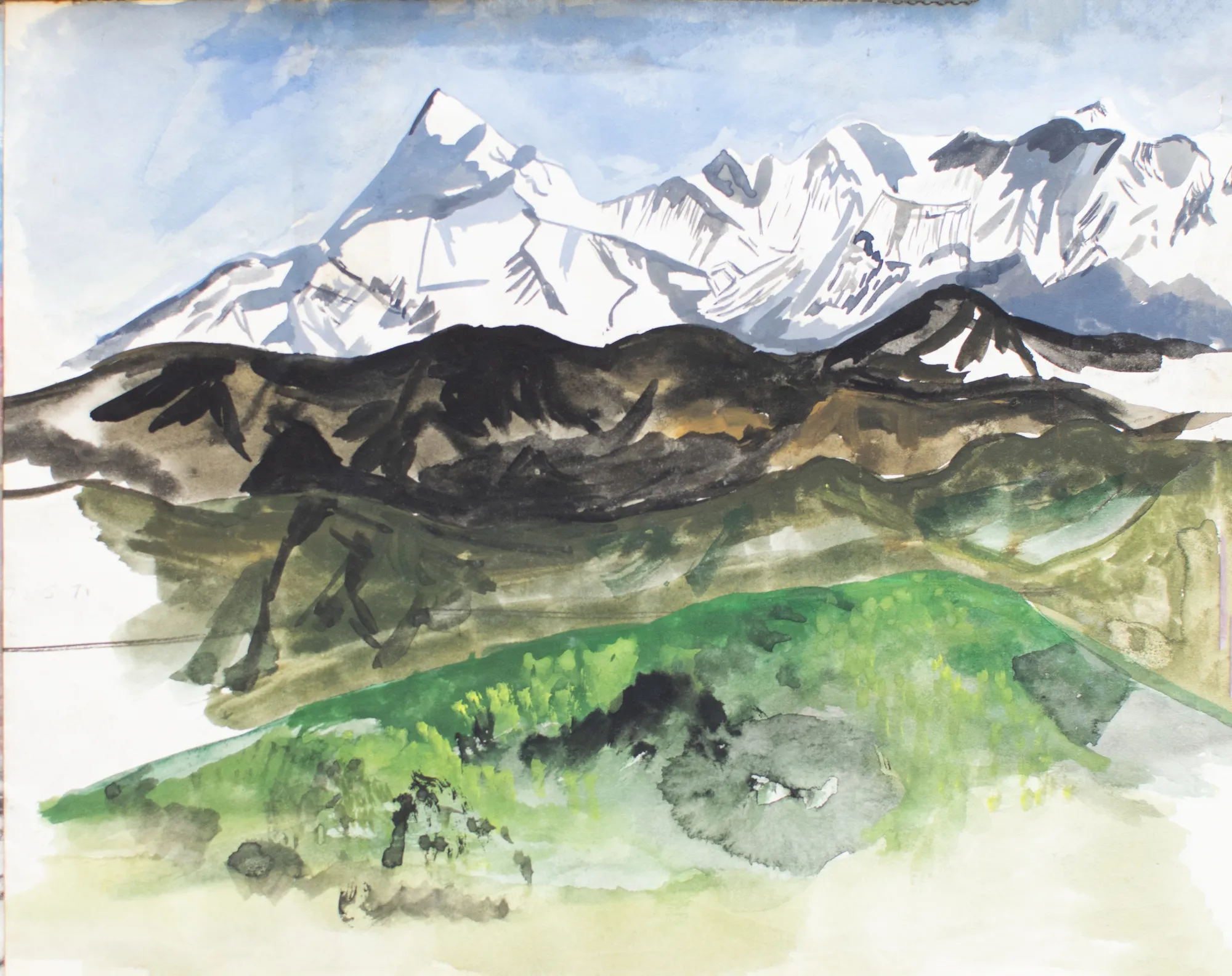 Gouache painting of Nanda Devi in the Himalayas