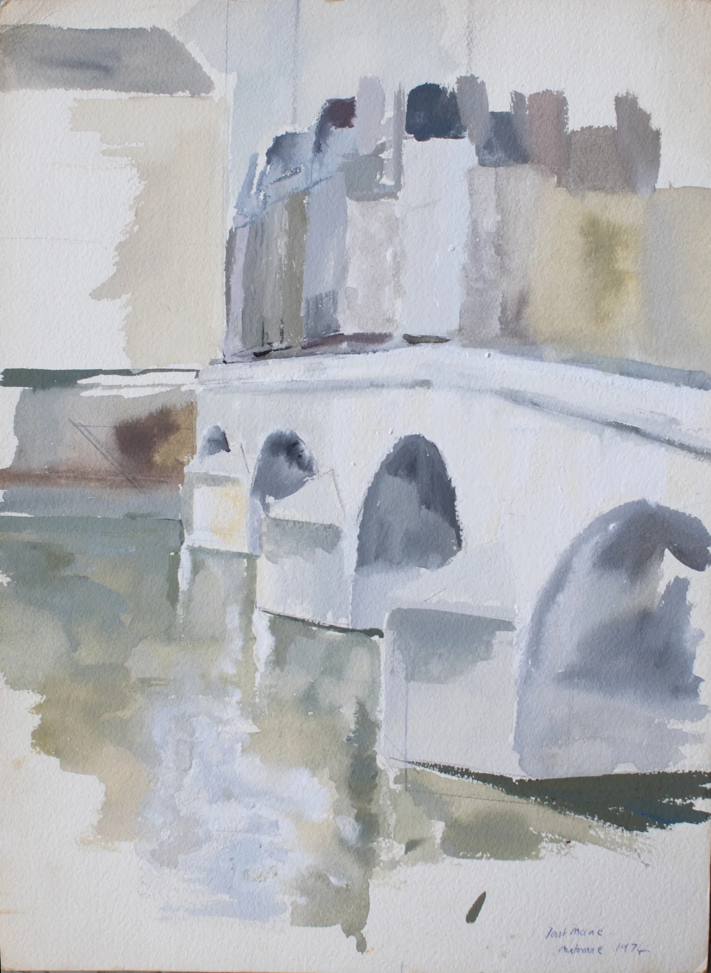 Gouache painting of Pont Marie bridge in Paris